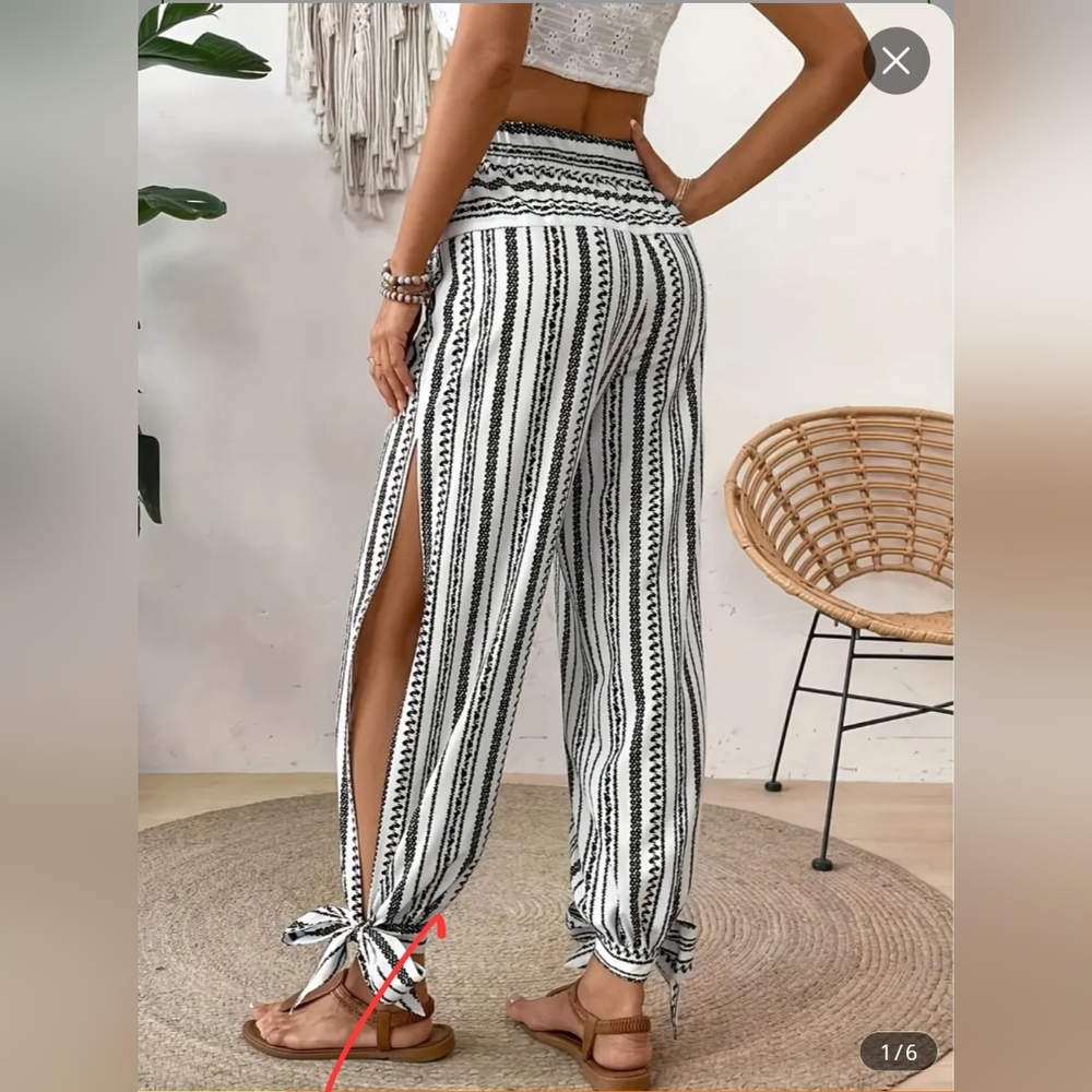 NWT Black & White SEXY Summer Harem Pants Side Slits & Ties sz XXL fits 1X